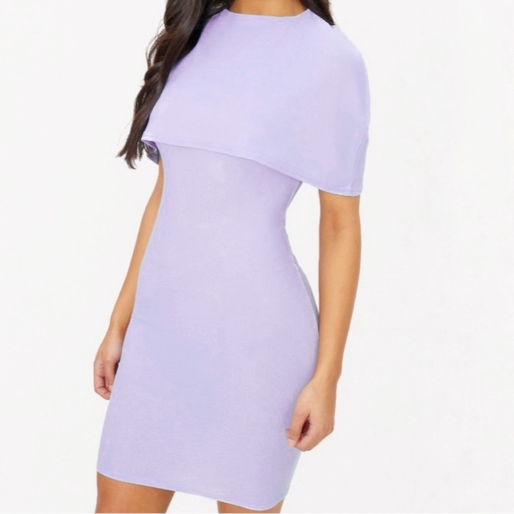 PrettyLittleThing Lilac Cape Dress Bodycon Light Purple Capelet Shoulder Detail